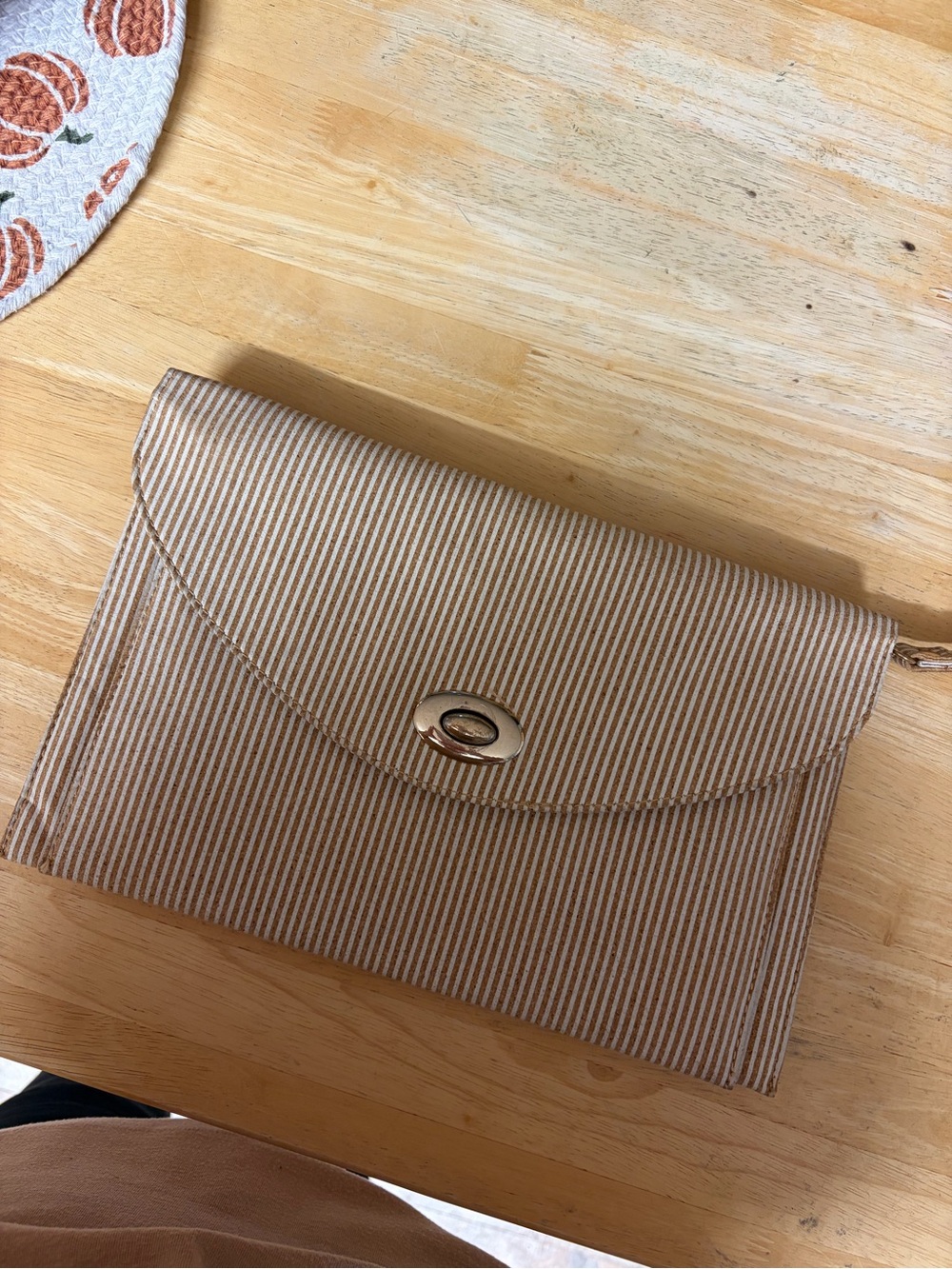 Striped Beige Envelope Clutch Bag